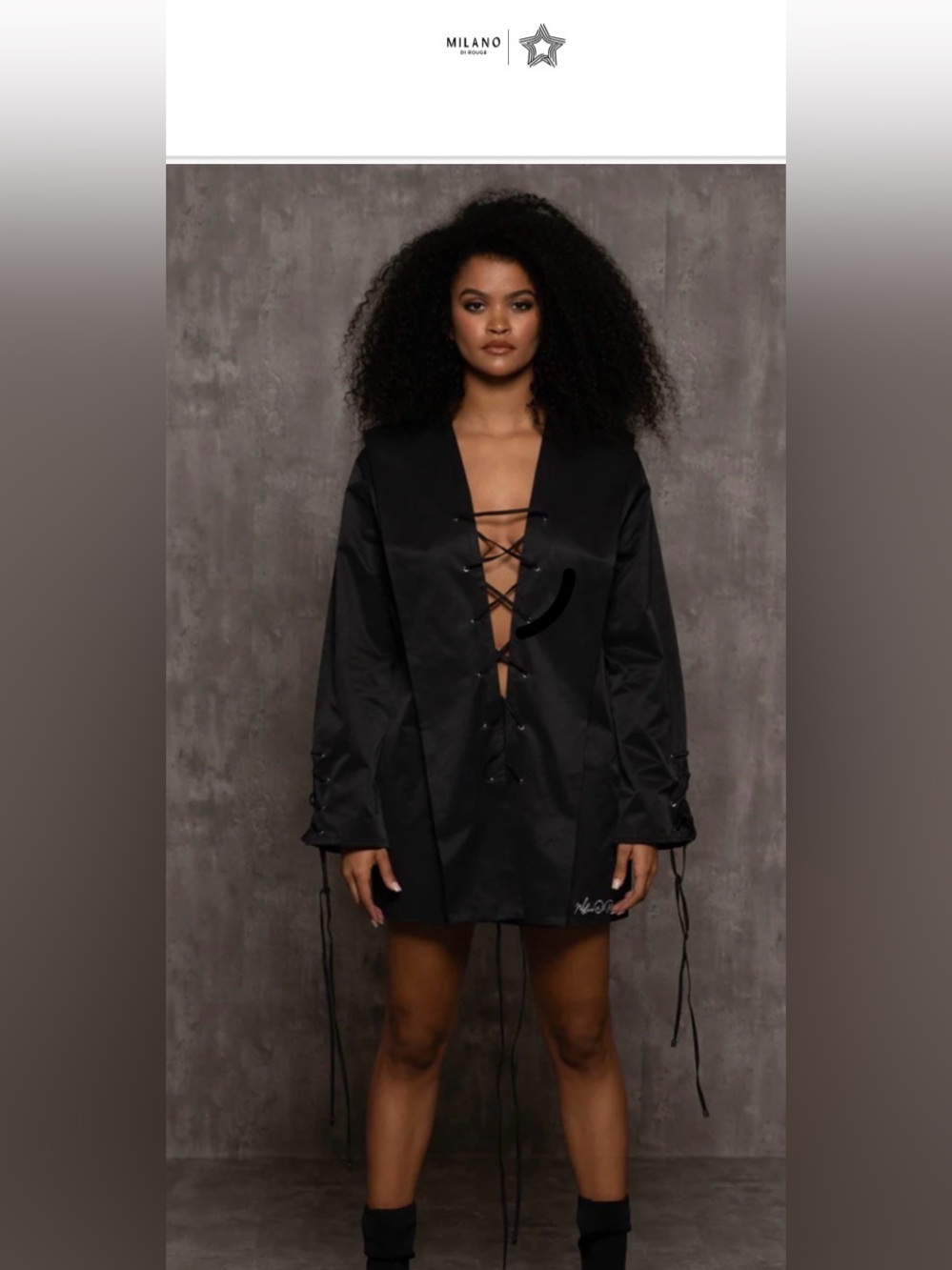 MILANO DI ROUGE Shannon Oversized Poplin Black Satin Lace-Up Long Sleeve Dress